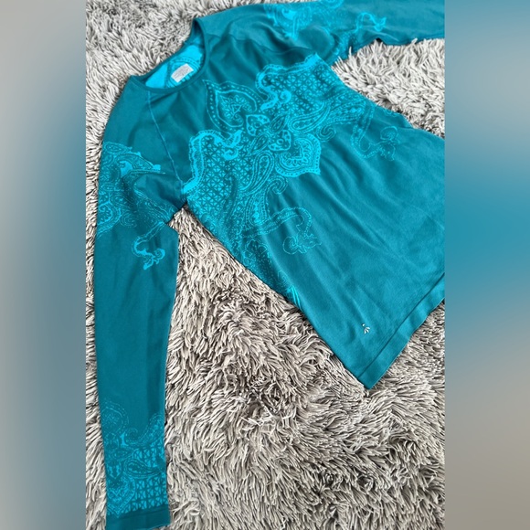Athleta Turqoise Teal Moroccan Print Long Sleeve Performance Tee Top SZ: L - Picture 3 of 7